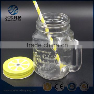 Fasion 450ml clear glass drinking bottle with handle and straw