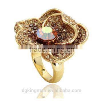 Fashion jewelry Kingman flower crystal finger rings big stone rings