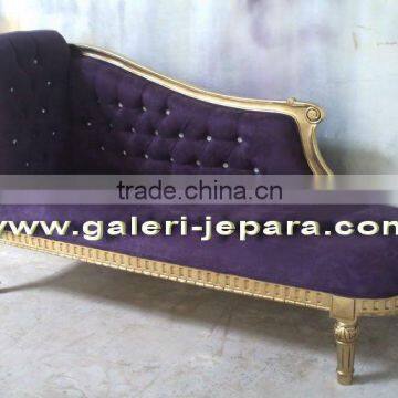 Indoor Chaise Lounge Sofa Gold - Furniture Upholstery - Wood Carved Living Room Sofas