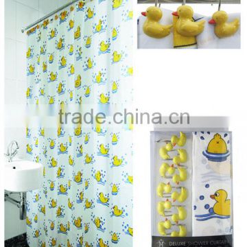 Yellow duck pattern factory professional produce 100%polyester shower curtains