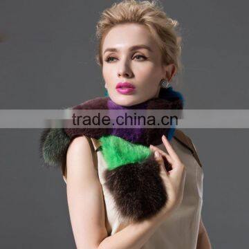 New Product Fashion Women Winter Contrast Color Rabbit Fur Scarf with Raccoon Fur Scarf Neckerchief