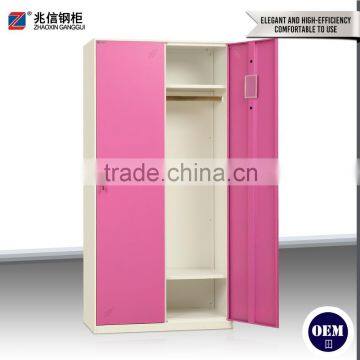 2 Vertical Door Pink Clothing Steel Locker Hot Sale Steel Locker With Mirror Key Lock Wardrobe Cabinet photo-2