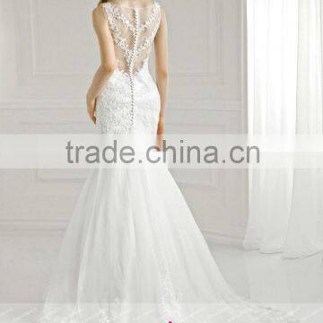 LC28 Hot Sale Sexy V Neck Sleeveless Lace Wedding Dress 2015 Sleeveless Mermaid Women Vestidos Novia