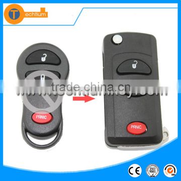 2 + 1 button flip remote key blank case shell with RED Panic button for Chrysler