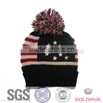 USA flag knitted hat with top ball