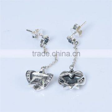 Long Fashion Design Raw Material Engraved Hanging Pave Diamond Earrings photo-2