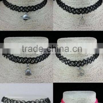 Wholesale vintage black sexy stretch hippy henna plastic tattoo choker necklace with charms pendant