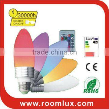 E27/GU10/E14 Base LED RGB Candle Bulb Light 5W Dia35X120mm Remote Control