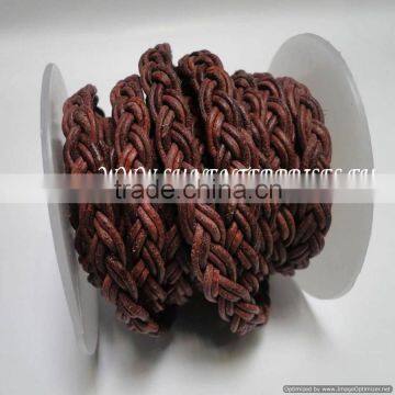 Braided Leather Round Braided Leather Cord 2 mm Cognec