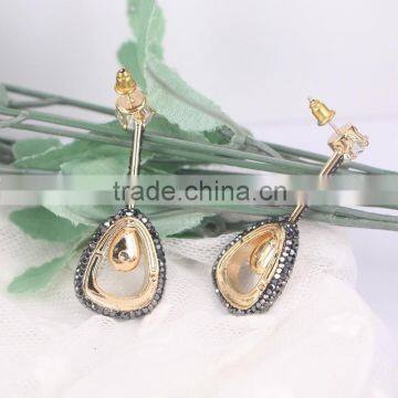 Gold Stud Earrings, Cello Shape Crystal Zircon Earring Brass Golden Earring Jewelry photo-4