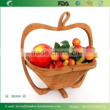 BK006/Chinese handmade foldable bamboo basket for vegetable apple shape bamboo gift box for fruit home decoration