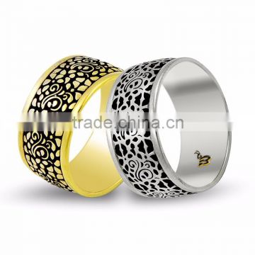 14K Solid Gold Art Design His Her Wedding Band Custom Engrave Set Ring BSNDM022