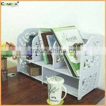 CNC Engraved WPC board Facoty Price book shelf colorful display books stand