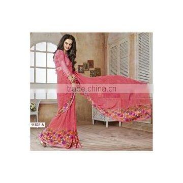 Groovy Hot Pink Georgette Saree/online indian saree shopping