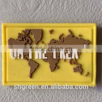 World map stitching PVC rubber label