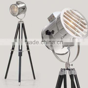 Modern Marine Searchlight Wooden Tripod Standing Floor Lamp With Stainless Steel Lampshade China Supplier