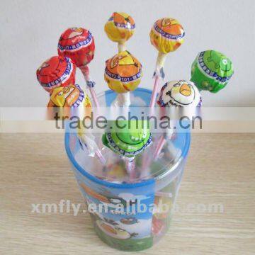 Fruit flavour round lollipop with chewing gum candy