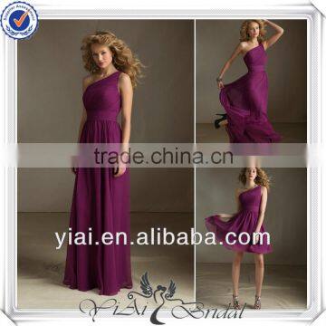 QQ321 One shoulder fuchsia chiffon bridesmaid dress patterns 2014