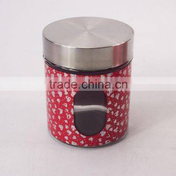 4 Pcs Set Red Round Glass Jar With Stainless Steel Lid