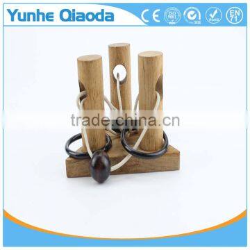 Triple Post Trouble String Puzzle KINGOU 4 Pack Classical Wooden Puzzle Set Solution Rope Central Brain Teaser for Adults Game photo-3