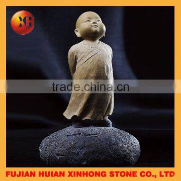 Lovely Little Monk Blow Air Marble Stone Statue photo-2