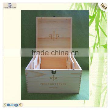 Unfinished Hinged Fixing Support 6 Bottles Wooden Wine Case photo-2