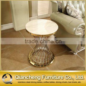 Modern Gold Wire Side Table With Round Manmade Marble photo-3