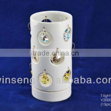 White Ceramic T-light Candle Holder for home decor with crystals from swarovski