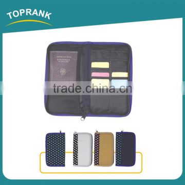 Toprank Multifunction Personalized Flocking PVC Zipper Document Bag Card Cover Folding Passport Travel Wallet With Zip Around