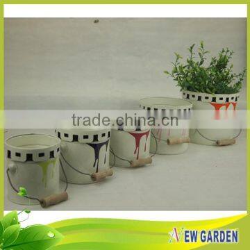 Paint Bucket Shape Small Flower Vases With Handle,Colorful Metal Flower Pot