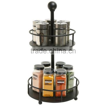 Modern 2 Tier Round Black Metal Kitchen Spice Rack