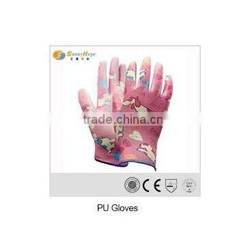 13gauge floral nylon pu palm gloves for working