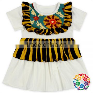 Girls Summer Boutique Outfits Retro Pattern Ruffle Sleeve Shirt Tops