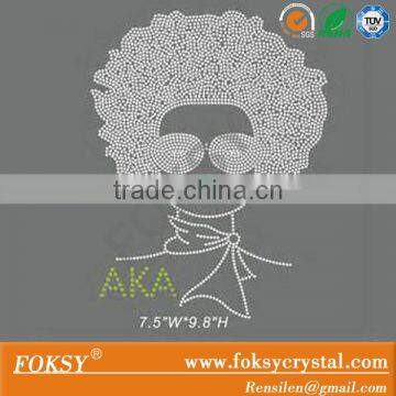 AKA afro girl rhinestone hotfix transfers for T-shirts wholesale