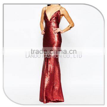 Wine Red One Piece Girls Party Dresses Pictures of Latest Gown Sexy Deep v Floor Touching Evening Dress photo-4