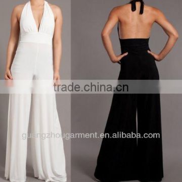 new halter open back wide leg one piece jumpsuit with long pants