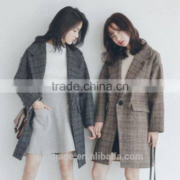 2016 High Quality Women Winter Plaid Woolen Coats for Ladies Ladies Long Coat Design