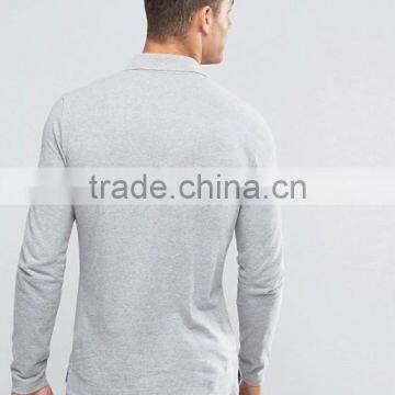 Hot Sale High Quality Custom Long Sleeve Button Placket Grey Men's Cotton/Polyester 200gsm Casual Slim Fit Polo Collar T Shirt photo-2