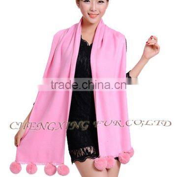 CX-B-P-42D Women Winter Genuine Mongolian Sheep Rabbit Fur Trim Pashmina Shawls With Fur photo-3