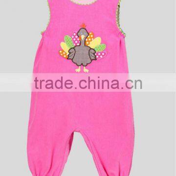 Baby Girl Hot Pink Turkey Appliqued Playsuit
