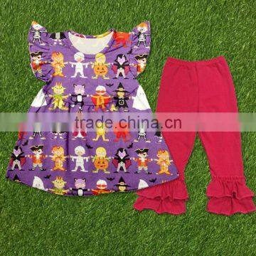 Baby Girl Halloween Fancy Orange Pants With Ghost Ruffle Outfits photo-3