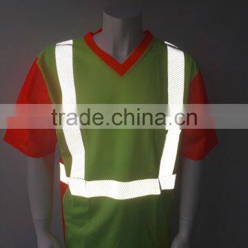 Polyester Mens Mesh V-neck ANSI 107 Manufacturer Warning T-shirt photo-3