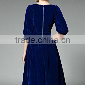Ladies Royal-blue/red Bouffant Pleuche Dress With Zipper Back photo-2