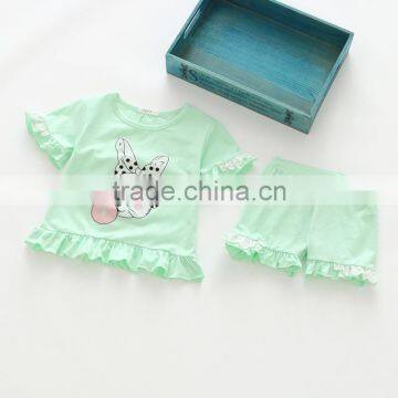 Wholesale Cartoon Printing Ruffle Summer Cotton Kids Girl Two Pieces Set photo-3