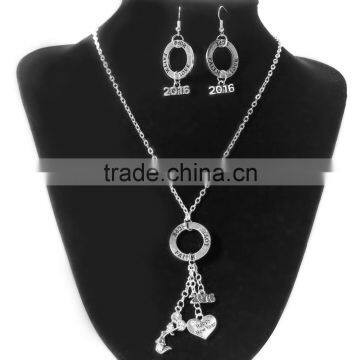 Circle Ring Antique Silver Message " FAITH LOVE HOPE " Heart "Happy New Year " 2016 Pendants Jewelry Necklace Earring Set photo-3