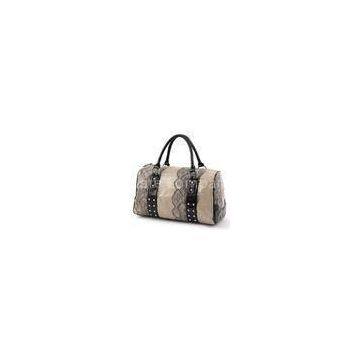 Cylindrical Handmade Womens Leather Handbag With Rivet , Animal Grain