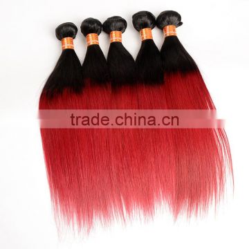 Factory price 1b and red two tone color remy human hair , Brazilian hair