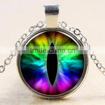 XP-TGN-HE-111 Wholesale Fashion Jewelry Round Evil Eye Time Gemstome Horus Charm Dome Cabochon Necklace In Glass