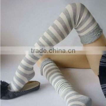 Korean Fashion Princess College Stripe Long Tube Open Legs knee high Compression Cotton Stocking