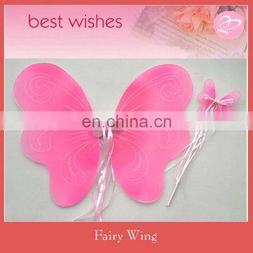 Foldable Pink with glitter print buttefly angel wings and wand kit ,fairy costume decoration